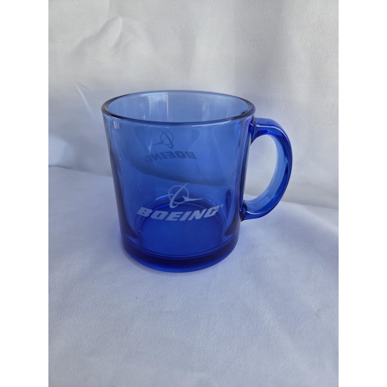Vintage Boeing Cobalt Blue Glass Coffee Mug Logo Aviation Employee ...