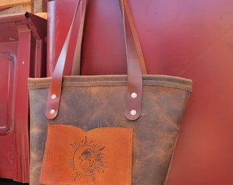 Custom Sun & Moon Mandala Leather Tote Bag | Purse | Free Shipping