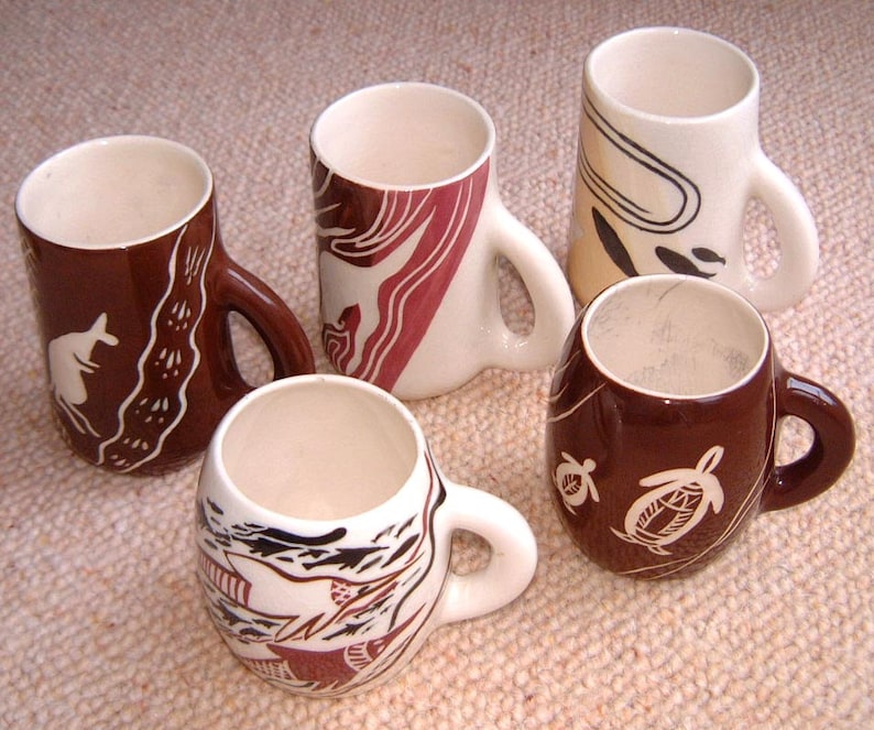 Very Rare Etta Eaton Australian Ceramics, Pottery Mugs, Mid Century