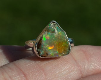 Handmade ring | rough opal | raw opal | opal ring | rainbow opal | October birthstone | rough gemstone | anniversary ring | bohemian |