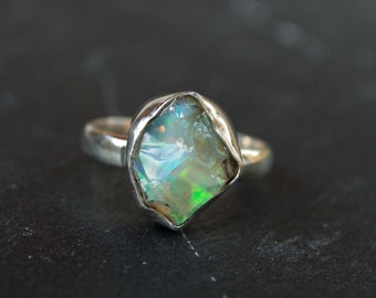 Handmade ring | rough opal | raw opal | opal ring | rainbow opal | October birthstone | rough gemstone | anniversary ring | bohemian |