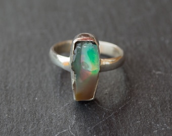 Handmade ring | rough opal | raw opal | opal ring | rainbow opal | October birthstone | rough gemstone | raw gemstone ring | bohemian |