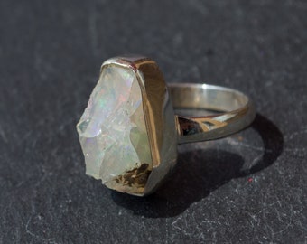 Handmade ring | rough opal | raw opal | opal ring | rainbow opal | October birthstone | rough gemstone | raw gemstone ring | bohemian |