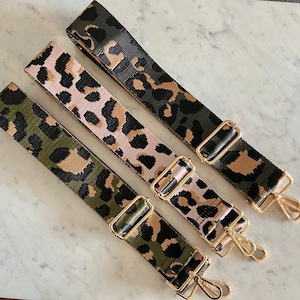 STRAP, 2 inch wide, Animal Print replacement strap with GOLD hardware to add to your bag, adjustable replacement strap