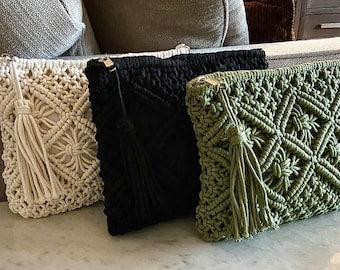 Clutch, Macrame clutch, Casual clutch with tassel, Boho clutch