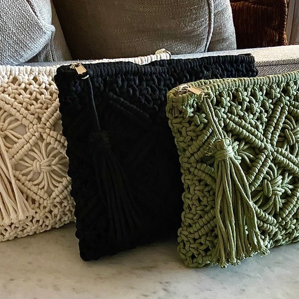 Clutch, Macrame clutch, Casual clutch with tassel, Boho clutch