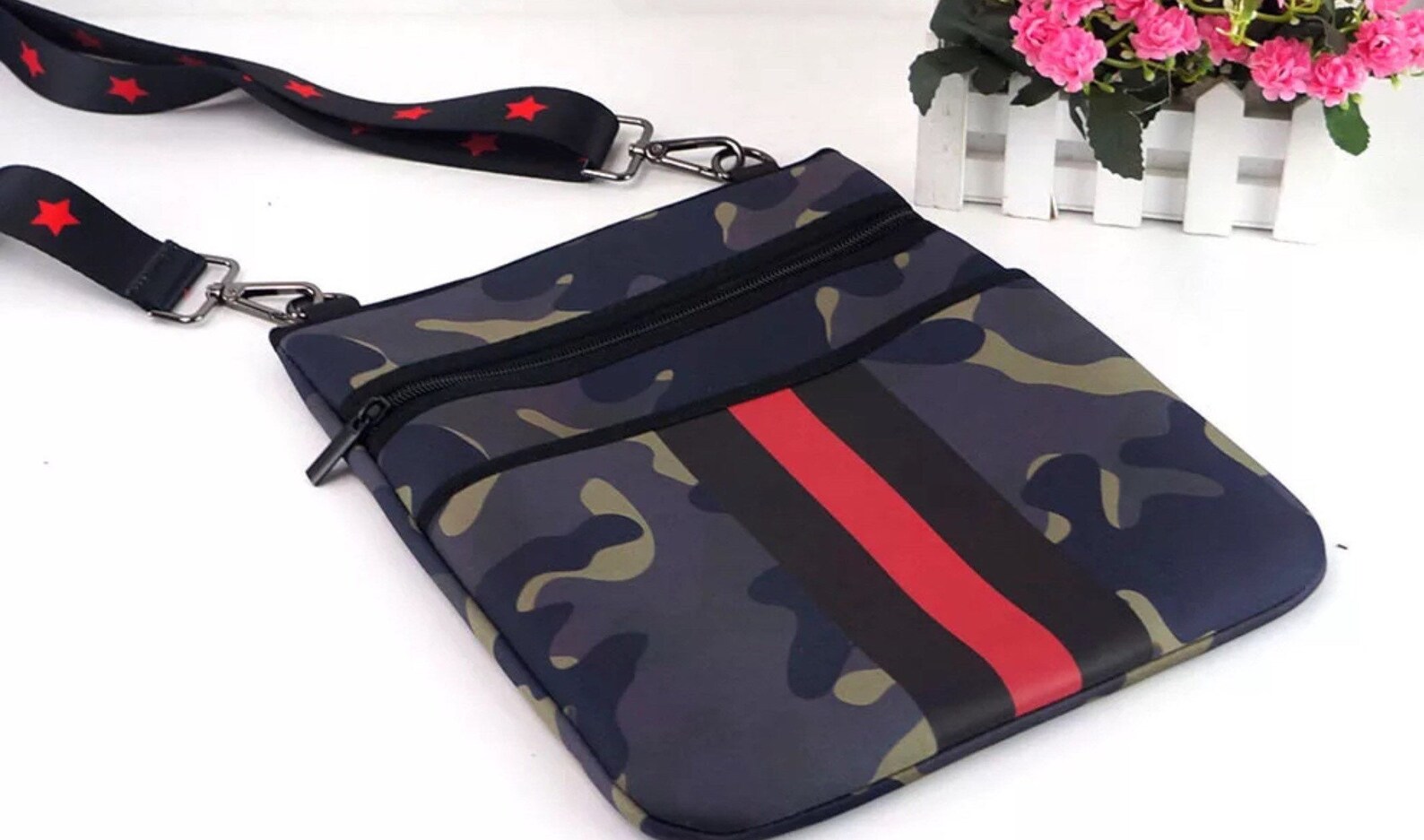 CROSSBODY BAG Neoprene Camo/Red Stripe Waterproof Etsy