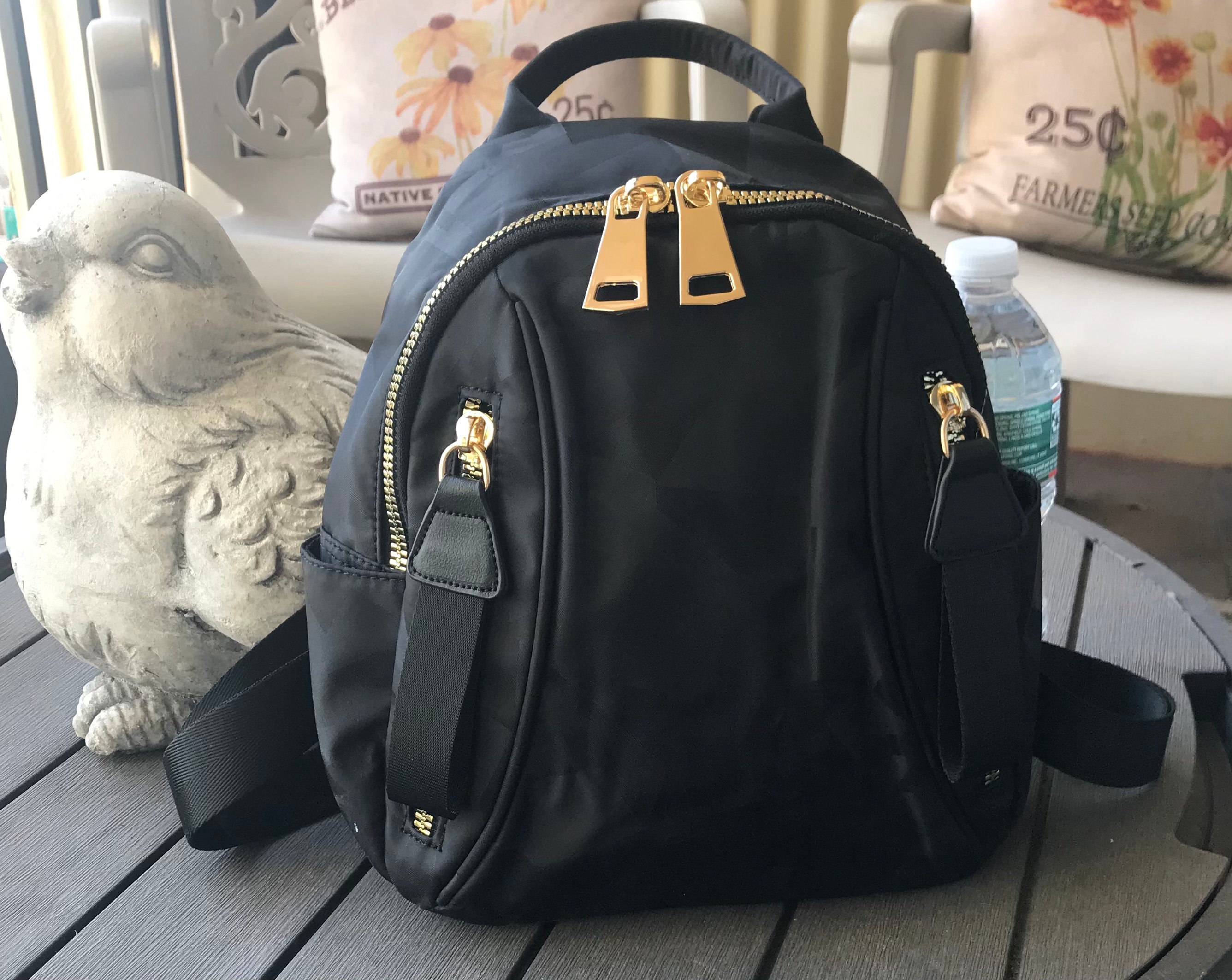 BACKPACK Black Camo Nylon MINI Gold Hardware and Zippers 