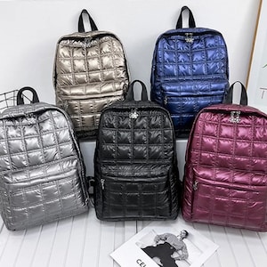 Puffer Quilted backpack, school bag, work bag, sport bag, laptop protective pad, fully lined, outer large zip pocket,