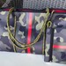 NEOPRENE TOTE, Bestseller, CAMO green w/ Red Racer Stripe-matching detachable pouch-inside pocket-beach, yoga, school, gym, tennis, 