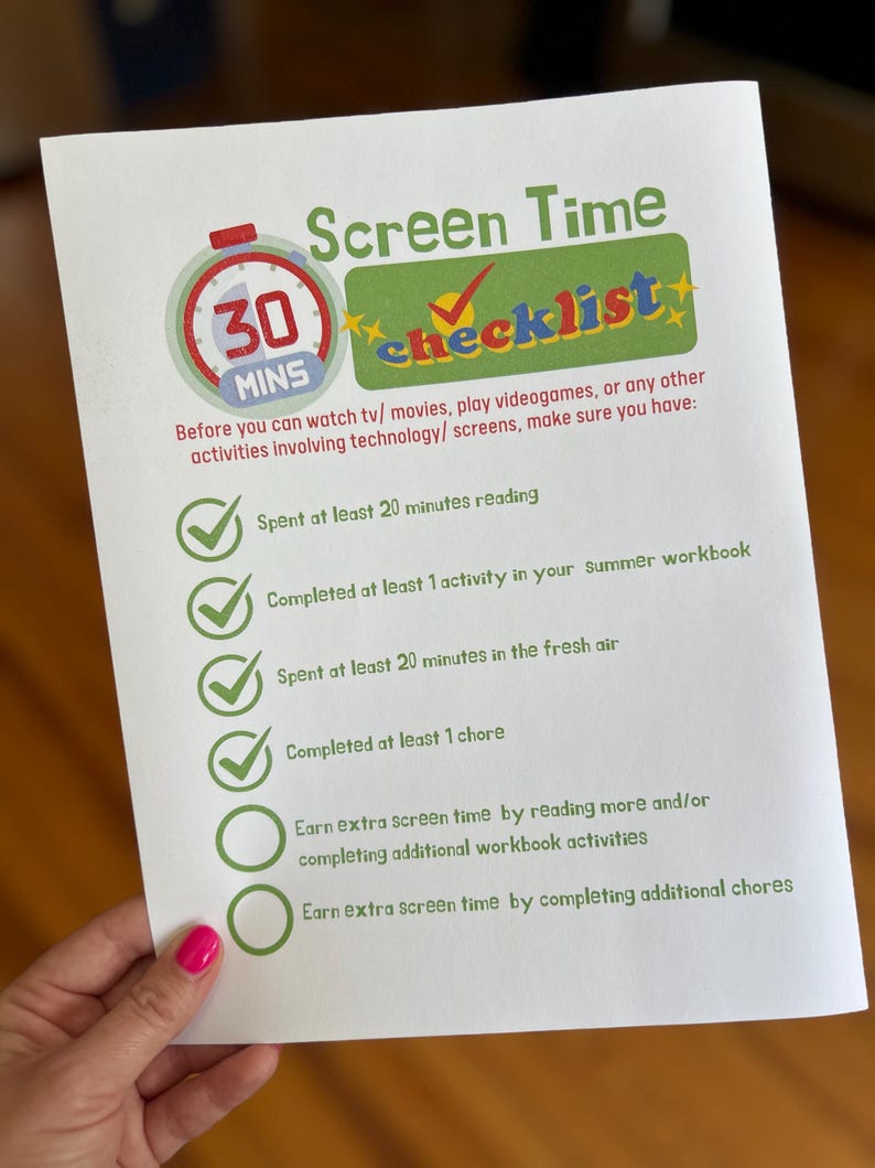 Screen Time Checklist Printable | Kids Daily Tech Tracker | Digital ...