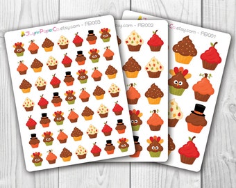 Thanksgiving Cupcake Stickers, Cupcake, Holiday, Thanksgiving, Fall, Autum, Kawaii, Cute, Planner Stickers, Pretty,  Erin Condren, ECLP