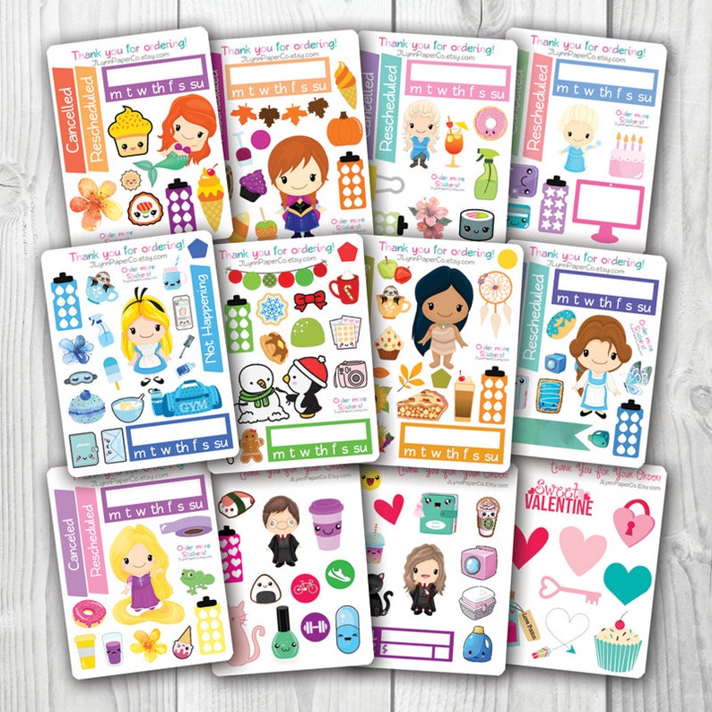 Kawaii Magical Girl 2016 Sampler Collection Colorful Erin Condren Vertical Planner Stickers ECLP Anime
