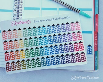 64 water bottle stickers, hydration stickers, colorful, rainbow, Planner Stickers, Small Stickers, Fun, Colorful