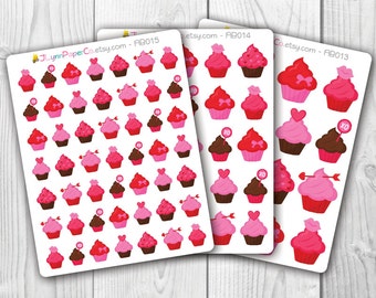 Valentines Day Cupcake Stickers, Cupcake, Holiday, Valentines, Love, Red, Pink, Kawaii, Cute, Planner Stickers, Pretty,  Erin Condren, ECLP