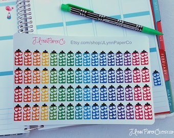 64 bright water bottle stickers, hydration stickers, colorful, rainbow, Planner Stickers, Small Stickers, Fun, Colorful