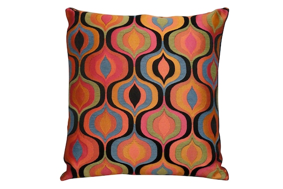 Mid century Retro made to order multicolored geometric pillow with black velvet in the back. 18"x 18" inches