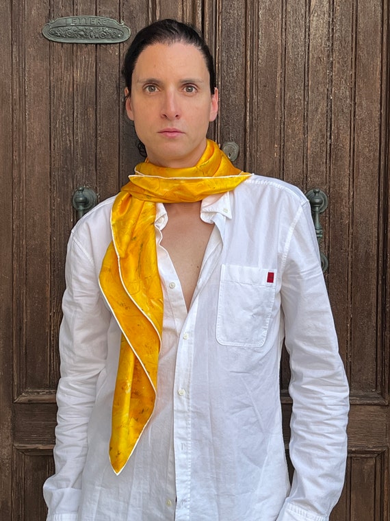 Hand made 100% mulberry silk scarves Designed by "Bruce Mishell"  "Yellow Mellow" 35" x 35" inches
