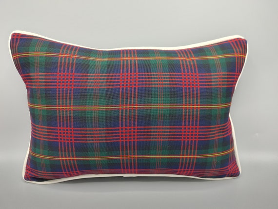 Custom Handmade Plaid Decorative Lumbar Throw Pillow