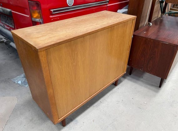 Mid-Century danish Oak cabinet tambur doors