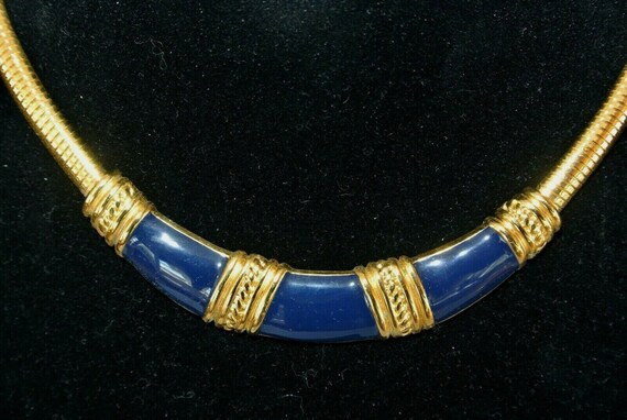 Vintage signed MONET Navy Blue Enamel Omega Chain… - image 2