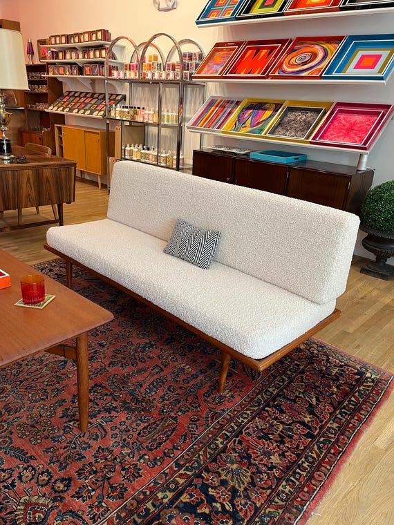 Mid-Century Loveseat with boucle upholstery