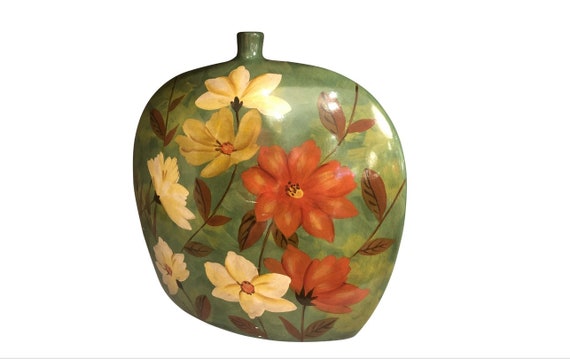 Mid Century Ceramic Hand Painted Flower Vase Etsy