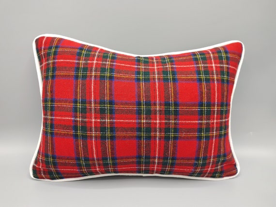 Custom Handmade Plaid Decorative Lumbar Throw Pillow