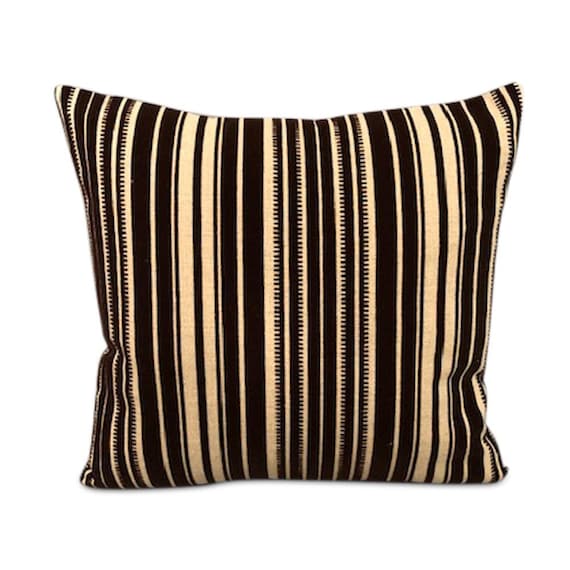 Handmade square pillow with high end cotton & velvet black/white geometric fabric 15" x 15" inches feather down insert.