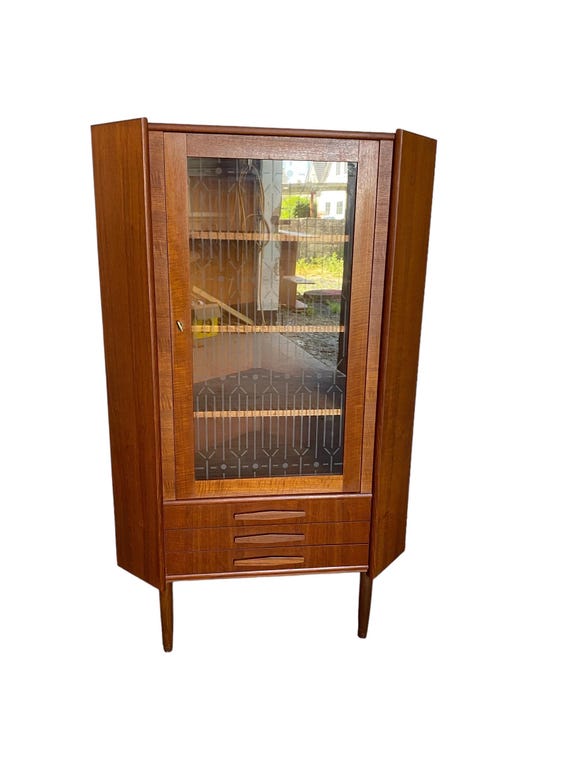 Mid-Century Danish Rosewood corner cabinet with glass door and 3 drawers