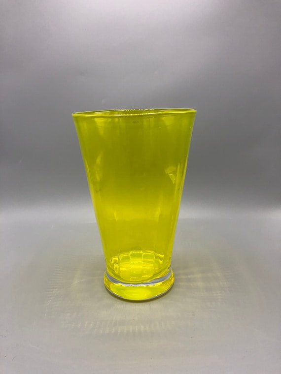 Mid century hand blown yellow vase glass made by "Krosno" Poland