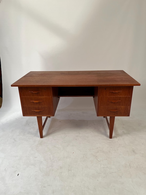 Mid Century Danish Teak Desk with 6 drawers