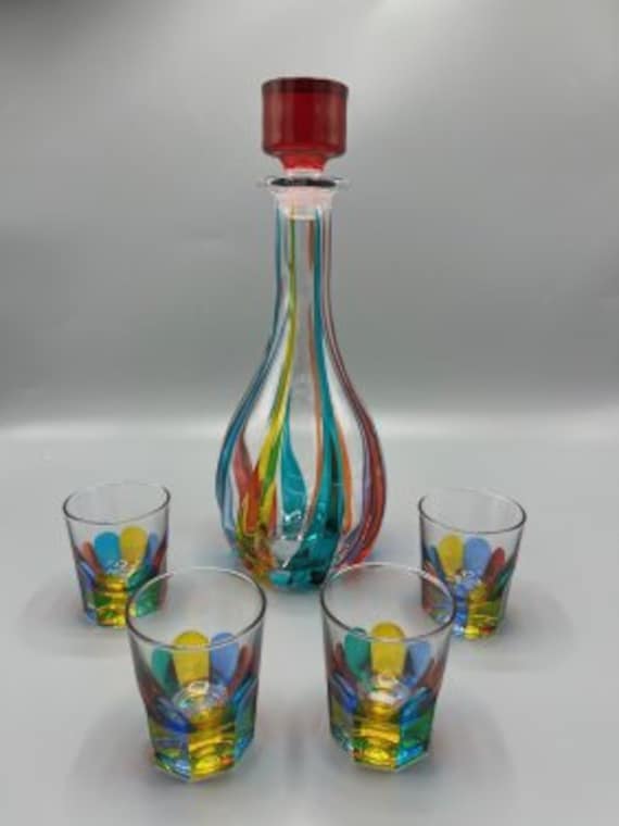 Murano Style Multi-Color Decanter with (4) shot glasses