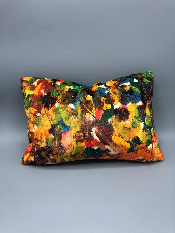 Contemporary handmade rectangle  pillow with Bruce Mishell Print 16 x 12 inches