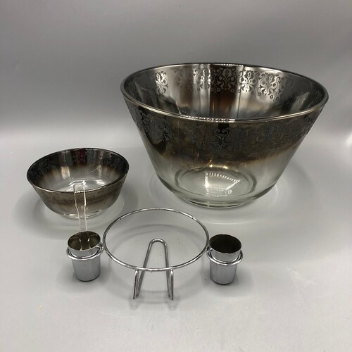 Mid century deep and chip chrome glass bowl shops with sauce space and Glass spoon 1960’s Circa