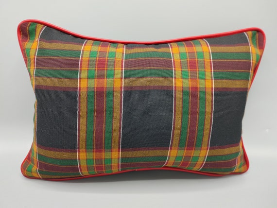 Custom Handmade Plaid Decorative Lumbar Throw Pillow