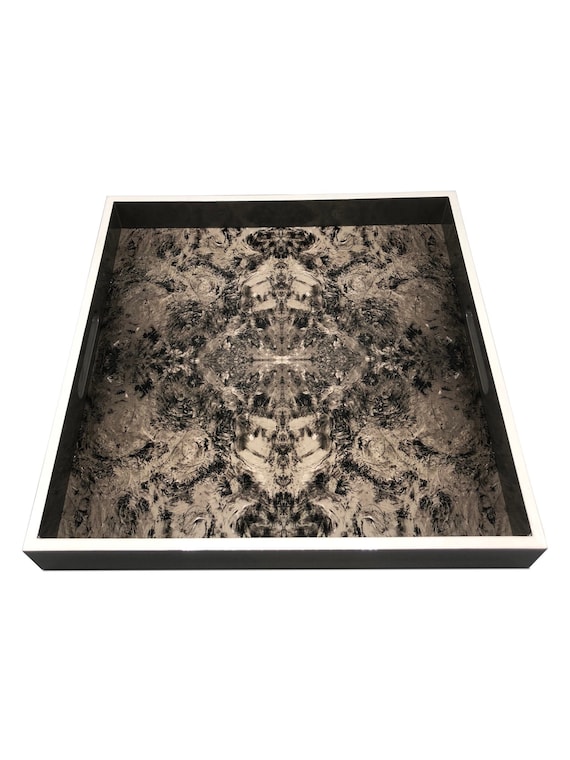 Handmade contemporary lacquer wood tray titled: "Dove Gray" designed by "Magic Hill