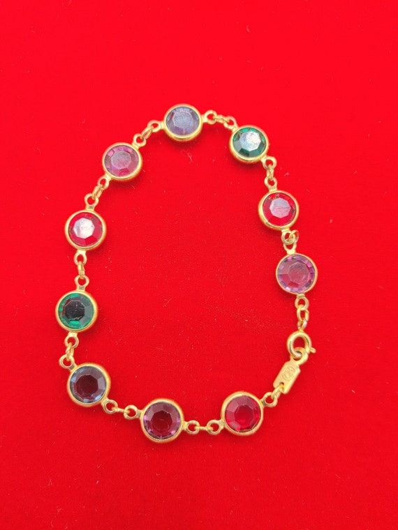 Vintage Swarovski Designer Multi Color Crystal Gold Plated Bracelet