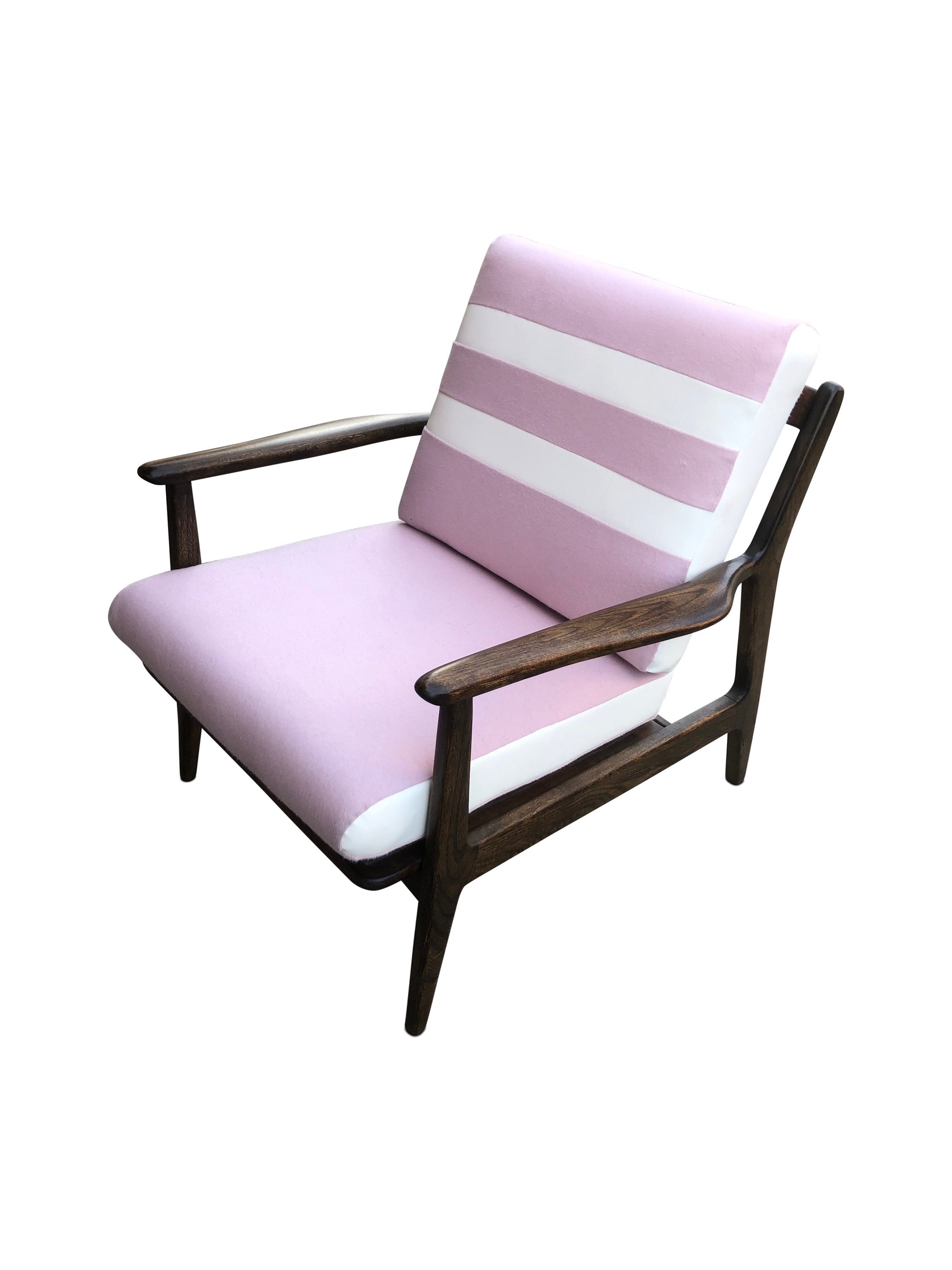 century furniture outdoor furniture on Pink Mid Century Modern Chair With White Faux Leather Stripes