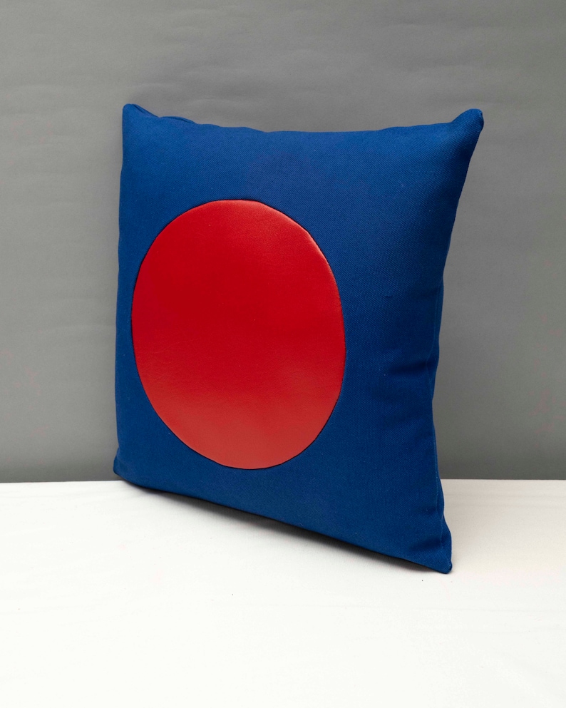 Black velvet with geometric red vinyl handmade pillow 16 x 16\u201dinches