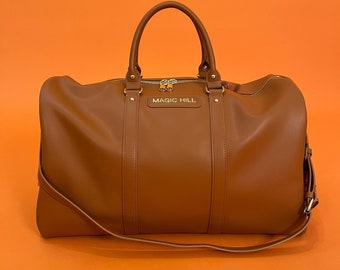 Brown Duffel bag Designed by MAGIC HILL Mercantile vegan Grade A Leather