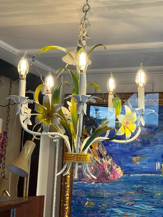 Mid-century metal flower chandelier