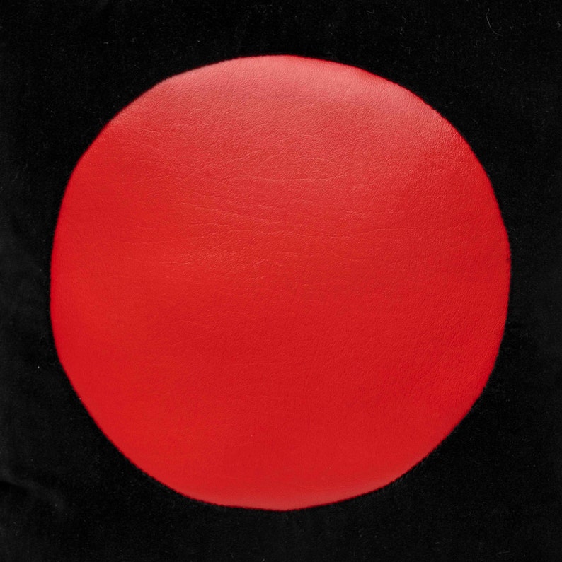 Black velvet with geometric red vinyl handmade pillow 16 x 16\u201dinches