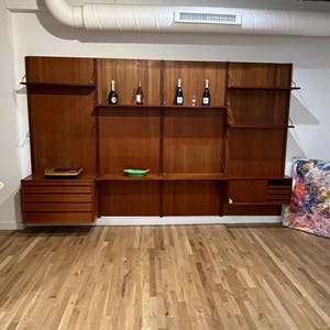 Vintage Mid-Century Modern Teak Wall Shelving Unit — 1960s Scandinavian Design