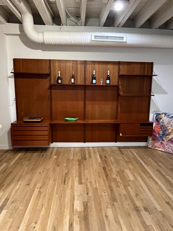 Vintage Mid-Century Modern Teak Wall Shelving Unit — 1960s Scandinavian Design