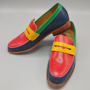 Handmade Luxury Men's Multi Color Leather Designer Loafers Slip-ons.