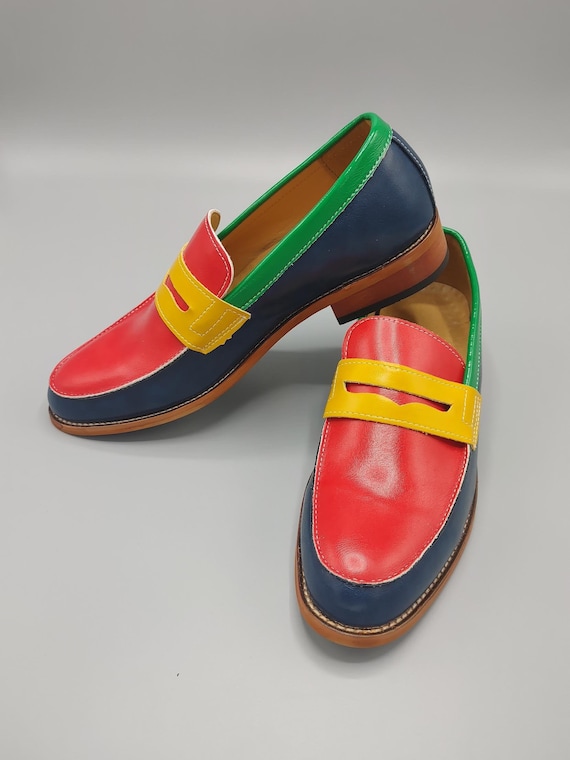 Handmade Luxury Men's Multi Color Leather Designer Loafers Slip-ons.