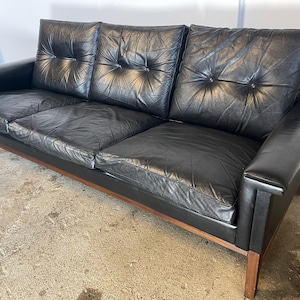 Mid century Leather 3 seater sofa and lounge chair