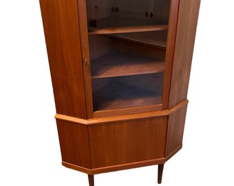 Mid-Century Modern Teak Corner cabinet with glass door 1960's