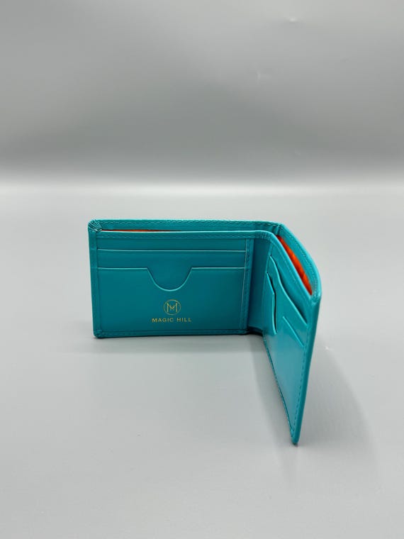 Genuine leather wallet - baby blue (larger size)